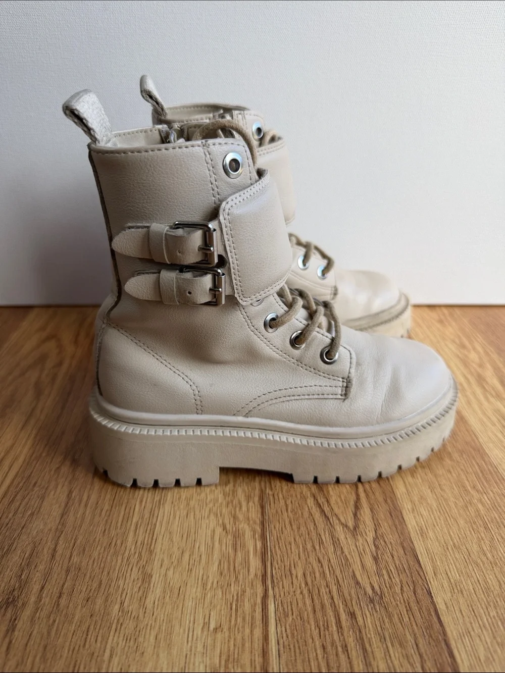 Zara Kids Cream Combat Boots.